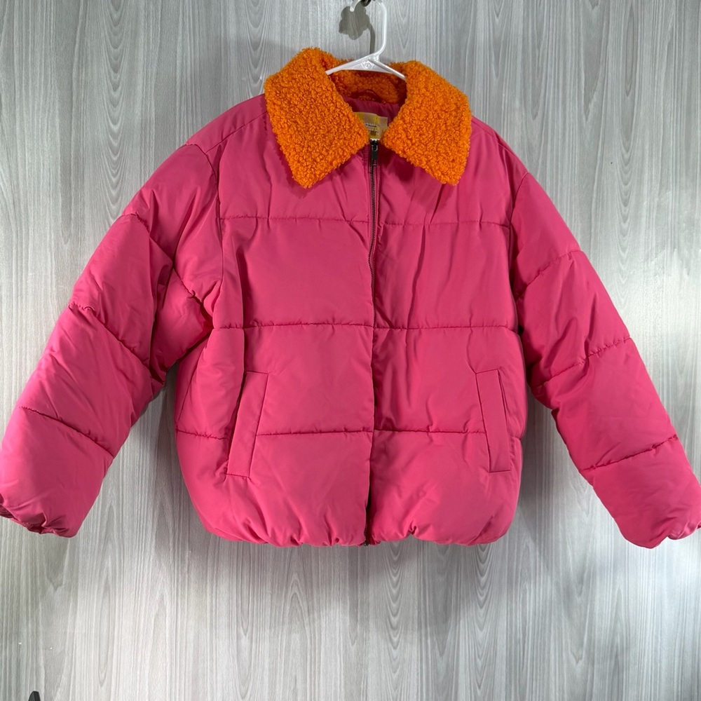 Urban Outfitters Women’s Duckie Faux Shearling Collar Puffer Jacket Size M Pink - Picture 3 of 8